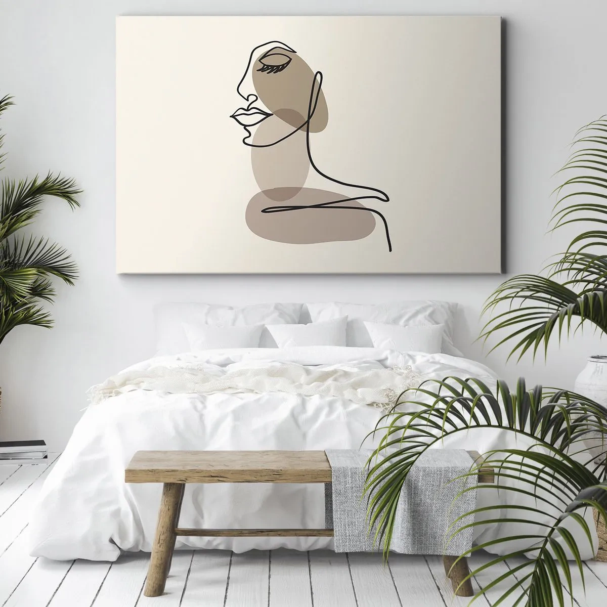 Obraz na plátně - Ženský profil v minimalistickém stylu liniové grafiky - 70x50cm - Určitá linie krásy - Moderní nástěnná dekorace do obývacího pokoje a ložnice ARTTOR