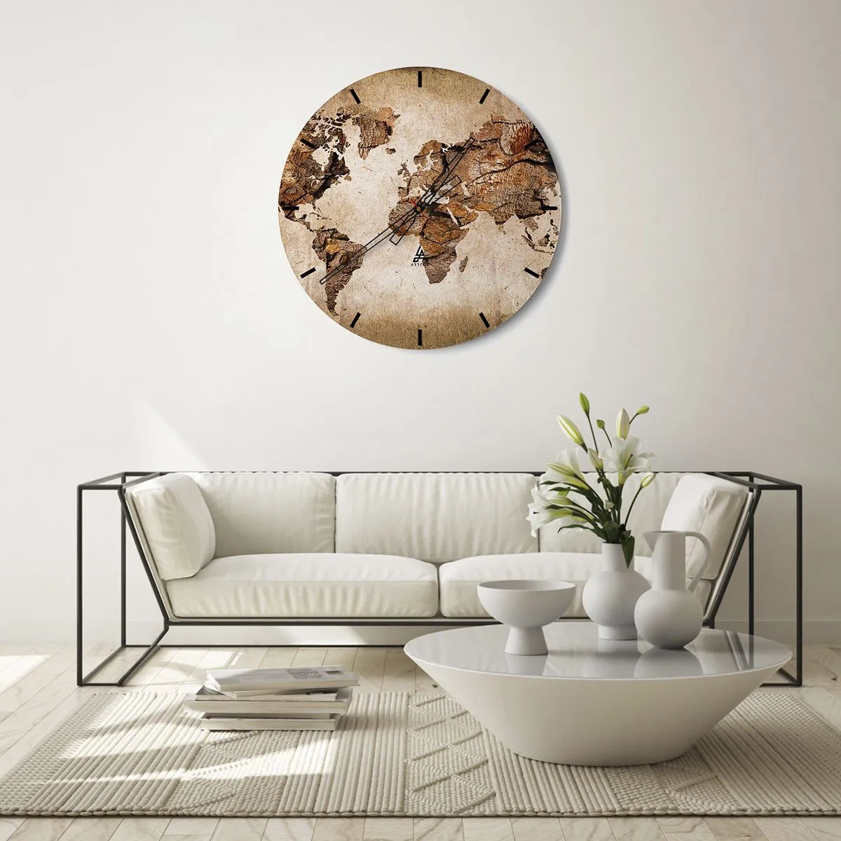 Nástěnné hodiny - Ciferník hodin s motivem mapy světa v rustikálním stylu - 30x30cm - Objev světa - Moderní nástěnná dekorace do obývacího pokoje, kuchyně a ložnice ARTTOR