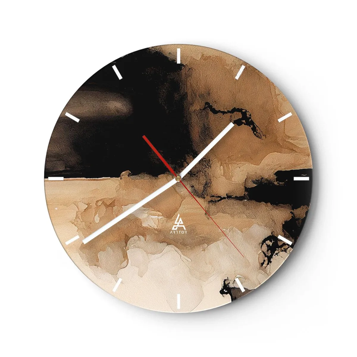 Nástěnné hodiny - Hnědá a černá abstrakce s efektem rozlité barvy - 30x30cm - Poutavá abstrakce - Moderní nástěnná dekorace do obývacího pokoje, kuchyně a ložnice ARTTOR