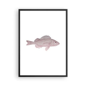 Plakát v černém rámu - Rybí grafika na bílém pozadí v minimalistickém stylu - 50x70cm - Ryba s velkýma očima - Moderní nástěnná dekorace do obývacího pokoje a ložnice ARTTOR