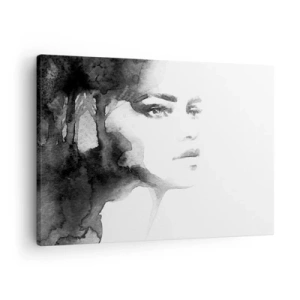 Obraz na plátně - Jemný portrét ženy v odstínech černé a bílé - 70x50cm - Vytvořená z tajemství a mlhy - Moderní nástěnná dekorace do obývacího pokoje a ložnice ARTTOR