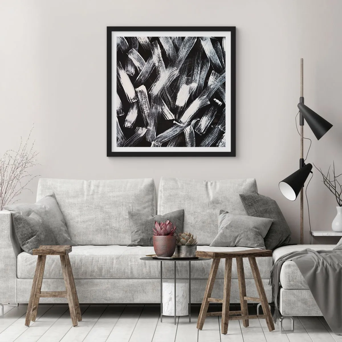 Plakát v černém rámu - Abstrakce v industriálním duchu - 50x50 cm