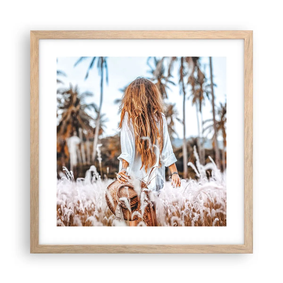 Plakát v rámu světlý dub - Zrozená z travní chmýří - 40x40 cm