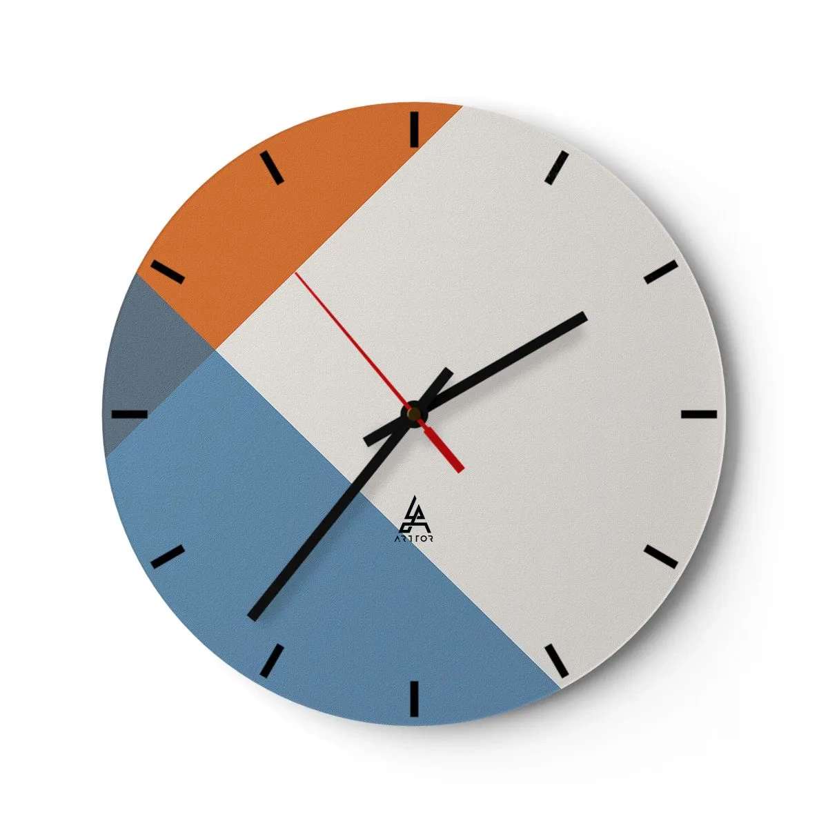 Nástěnné hodiny - Abstraktní geometrické vzory v zemitých a modrých tónech - 30x30cm - Pod úhlem… - Moderní nástěnná dekorace do obývacího pokoje, kuchyně a ložnice ARTTOR