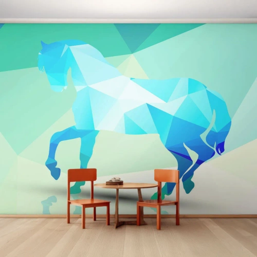 Fototapeta Standard Eco - Geometrický kůň v tyrkysu - Zvířata, Kůň, Geometrický obrazec - 350x256 cm