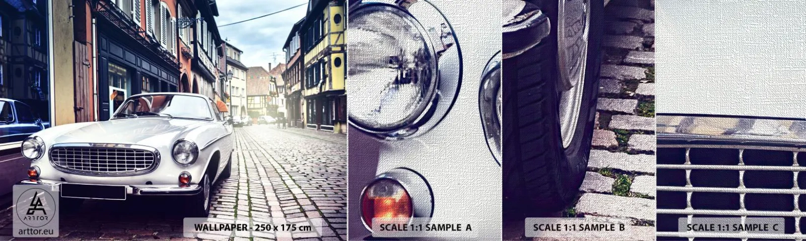 Vzor Fototapety Premium Canvas - Minulost je dnes - Historické auto, Město, Francie - 100x30 cm