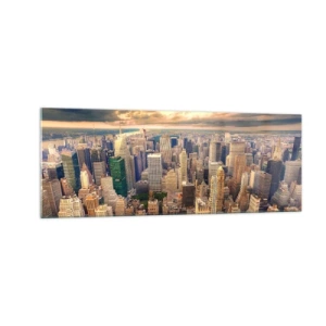 Obraz na skle - Pozlacené Metropolis - 140x50 cm