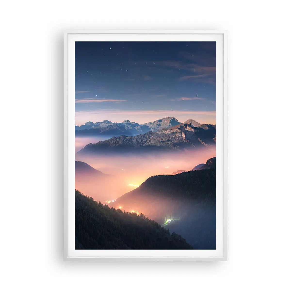 Plakát v bílém rámu - Světlo v údolích - 70x100 cm