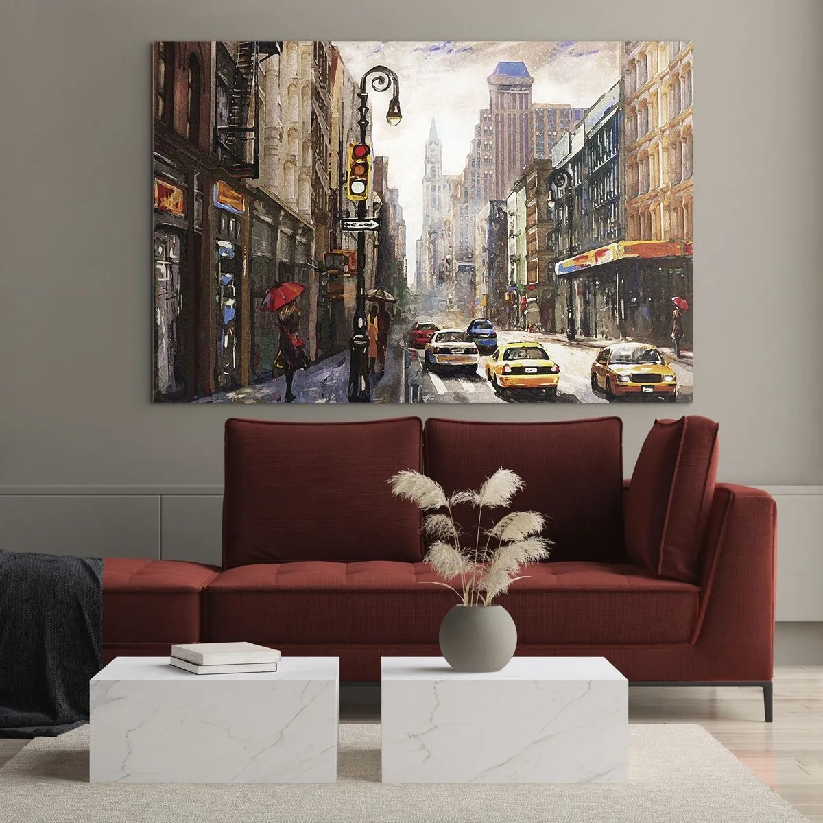 Obraz na skle - New York – barevný i v dešti - 70x50cm - New York – barevný i v dešti - Moderní nástěnná dekorace do obývacího pokoje a ložnice ARTTOR