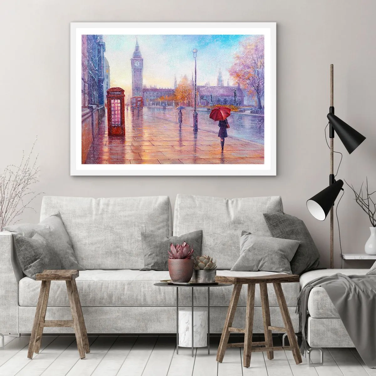 Plakát v bílém rámu - Londýnský podzimní den - 40x30 cm