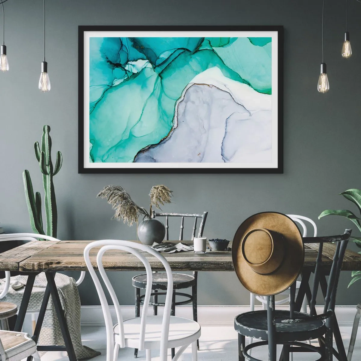 Plakát v černém rámu - Studie v tyrkysové - 70x50 cm