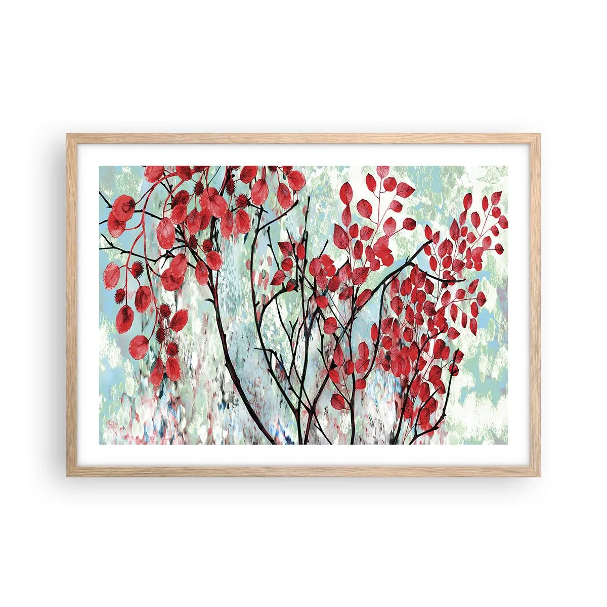 Plakát v rámu světlý dub - Strom v šarlatové - 70x50 cm