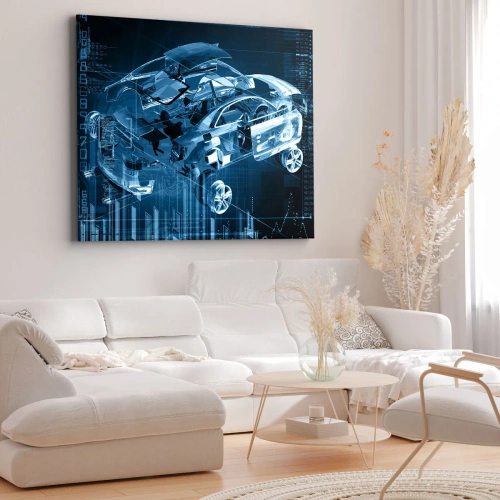 Obraz na plátně - Moderní technický výkres automobilu s konstrukčními prvky - 70x50cm - Inženýrská anatomie - Moderní nástěnná dekorace do obývacího pokoje a ložnice ARTTOR