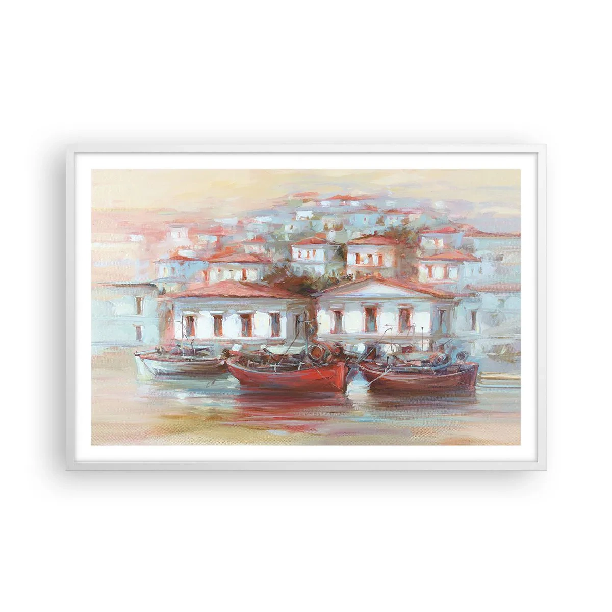 Plakát v bílém rámu - Šťastné městečko - 91x61 cm