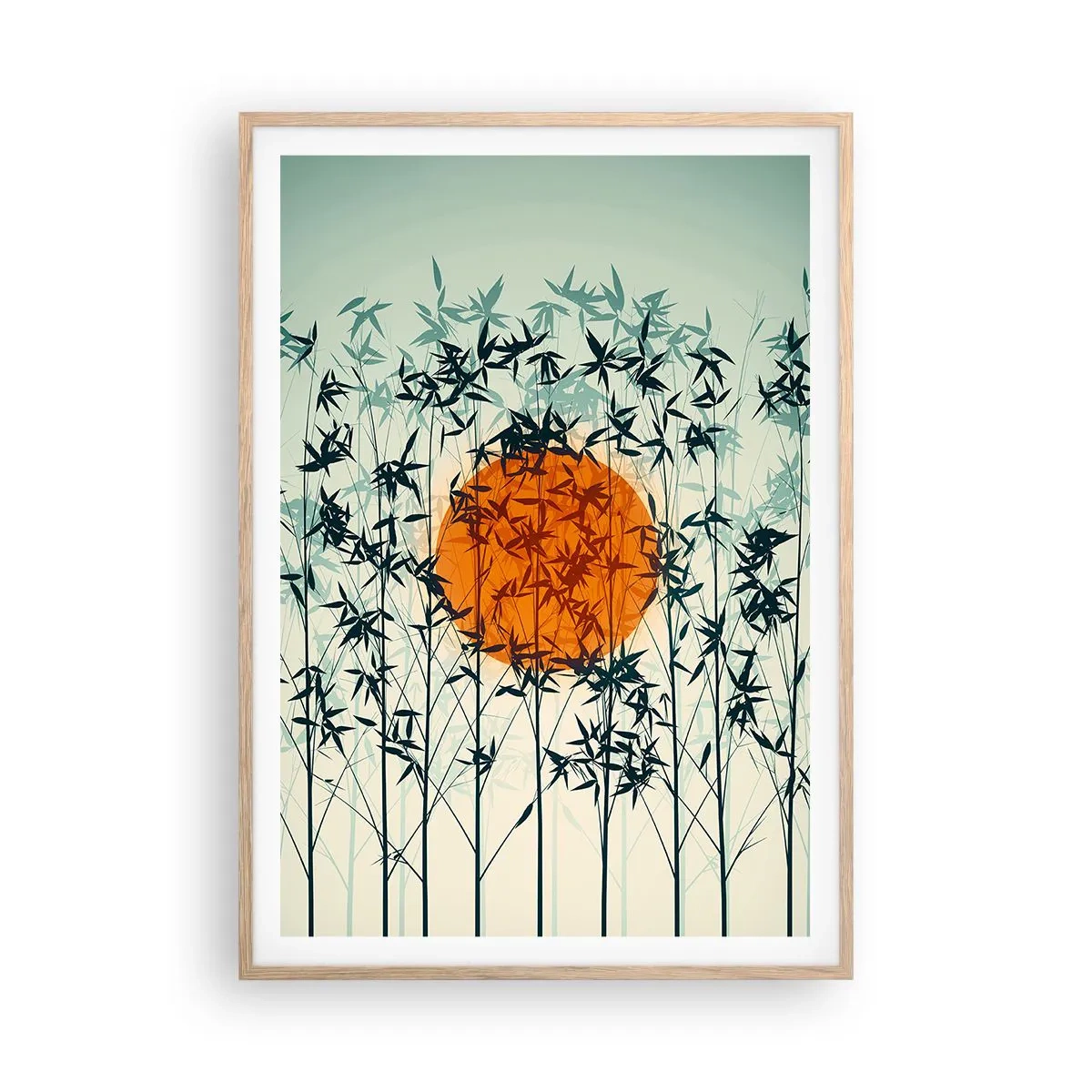 Plakát v rámu světlý dub - Japonské slunce - 70x100 cm