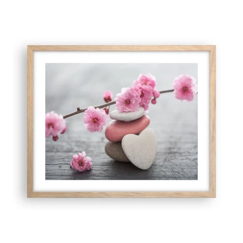 Plakát v rámu světlý dub - Blaženost s višňovým květem - 50x40 cm