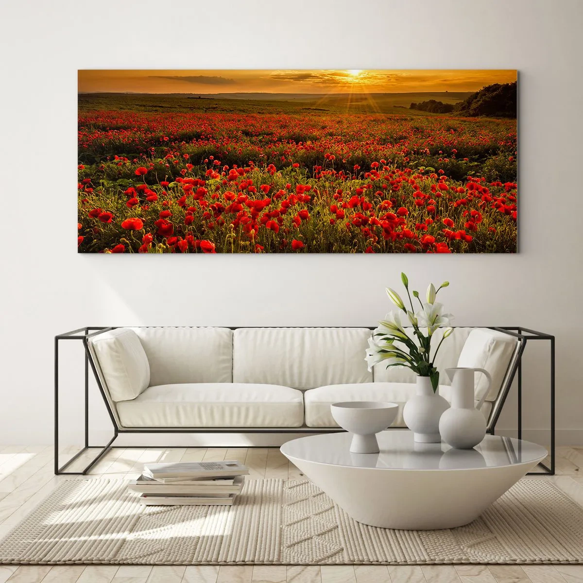 Obraz na skle - Mezi vlnami šumících luk, mezi záplavou květů - 140x50 cm