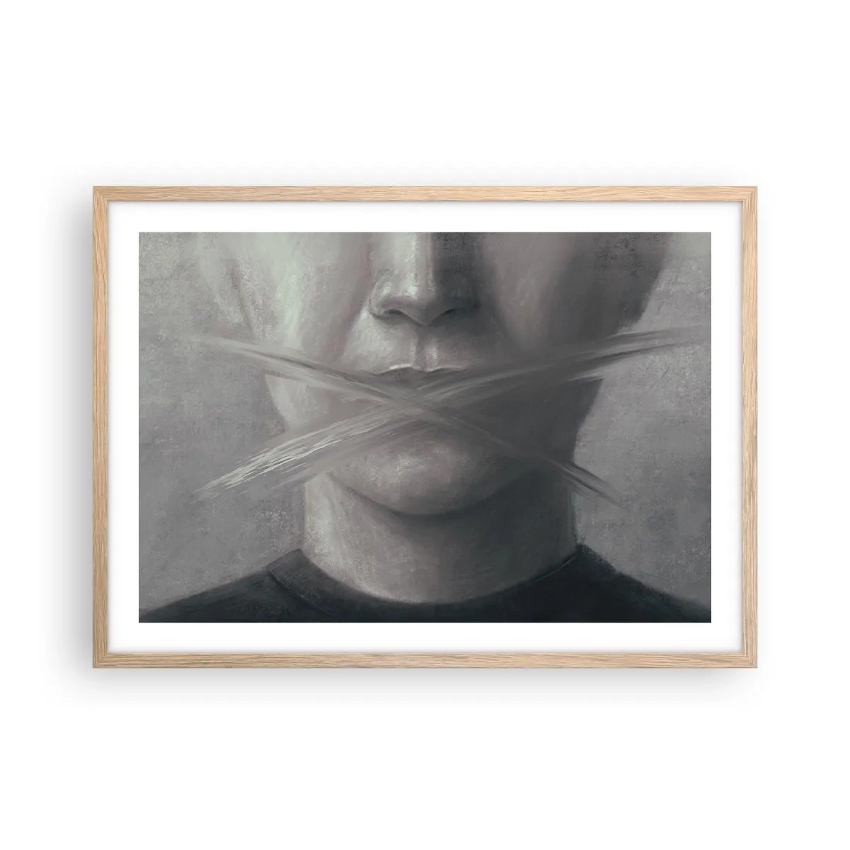 Plakát v rámu světlý dub - Ani slovo - 70x50 cm