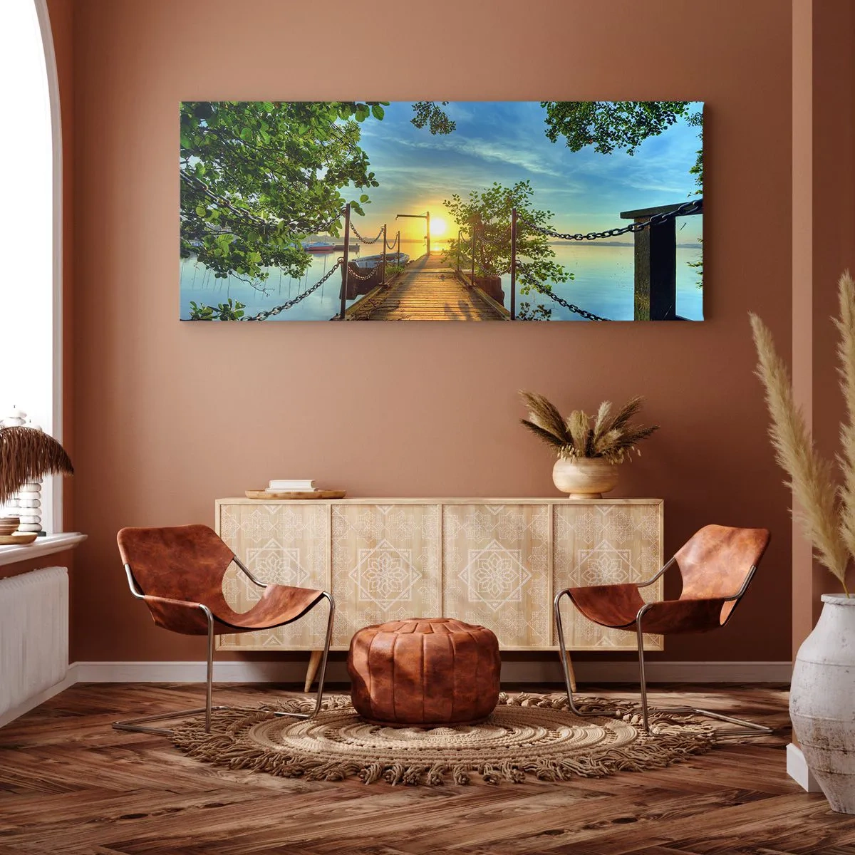 Obraz na plátně - Západ u vody - 100x40 cm
