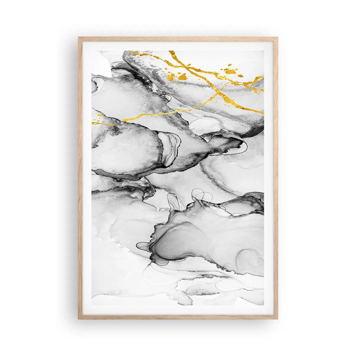 Plakát v rámu světlý dub - Kompozice se zlatým motivem - 70x100 cm