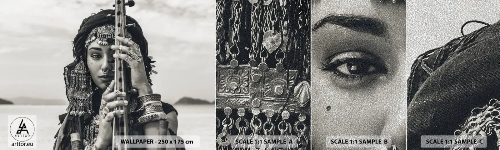 Vzor Fototapety Premium Sand - Samotná hudba orientu - Žena, Boho, Šperky - 100x30 cm