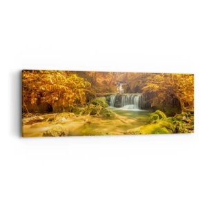Obraz na plátně - Lesní vodopád ve zlaté - 90x30 cm