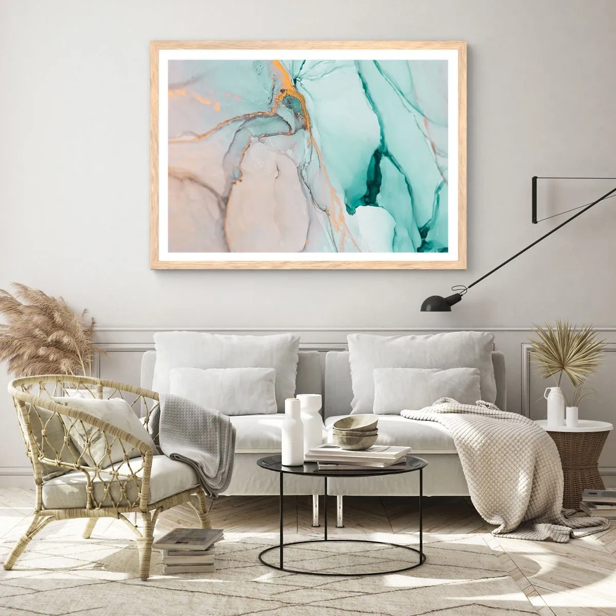 Plakát v rámu světlý dub - Tanec tvarů a barev - 100x70 cm