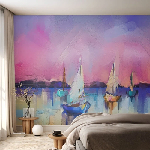 Fototapeta Standard Eco - Plachetnice na klidné vodě v impresionistických tónech - 100x70cm - Směr: široké vody - Moderní nástěnná dekorace do obývacího pokoje a ložnice ARTTOR