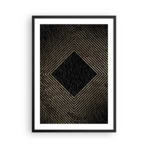 Plakát v černém rámu - Zlaté geometrické čáry na černém pozadí - 50x70cm - Geometrie ve stylu glamour - Moderní nástěnná dekorace do obývacího pokoje a ložnice ARTTOR