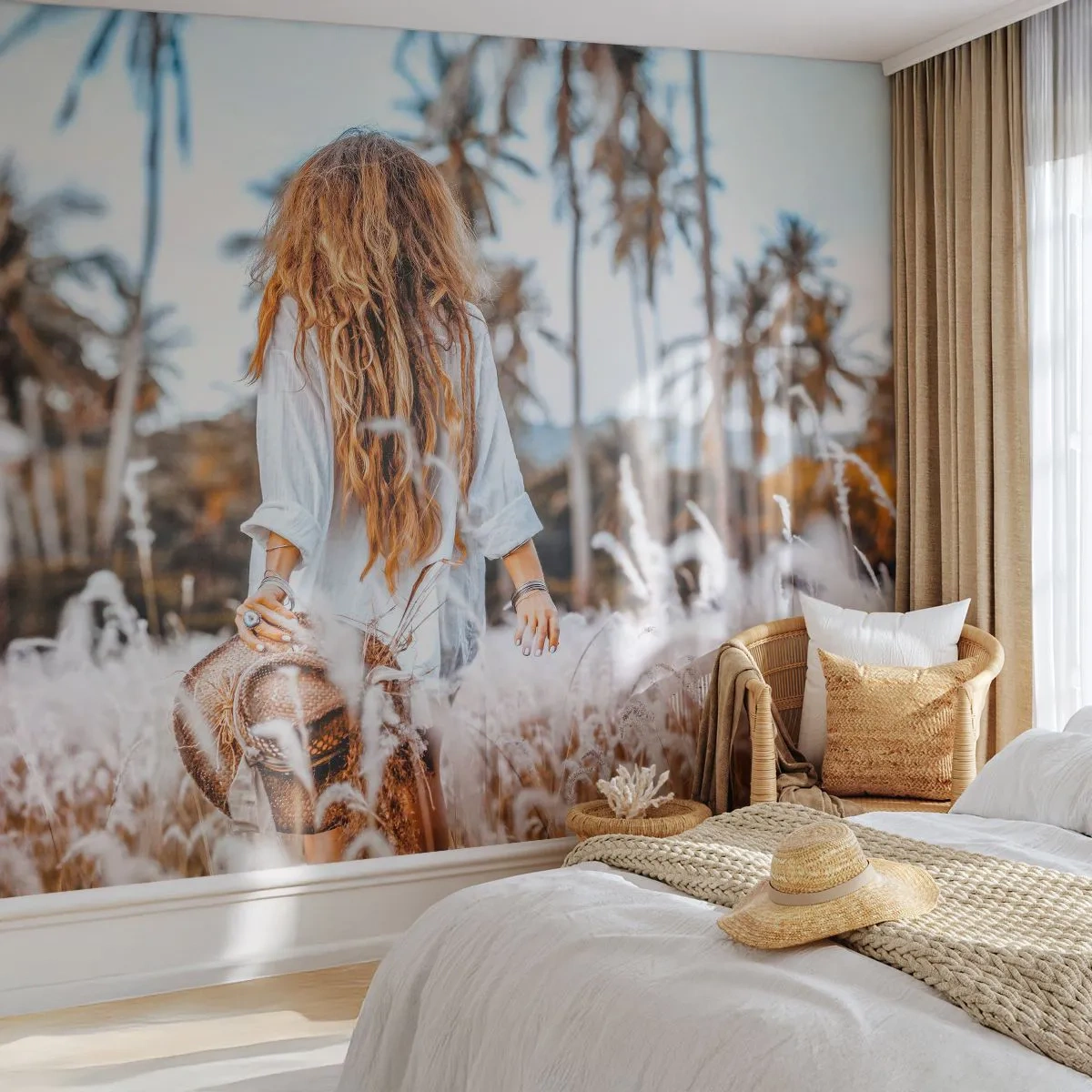 Fototapeta Premium Canvas - Zrozená z travní chmýří - Žena, Vinobraní, Boho - 250x175 cm