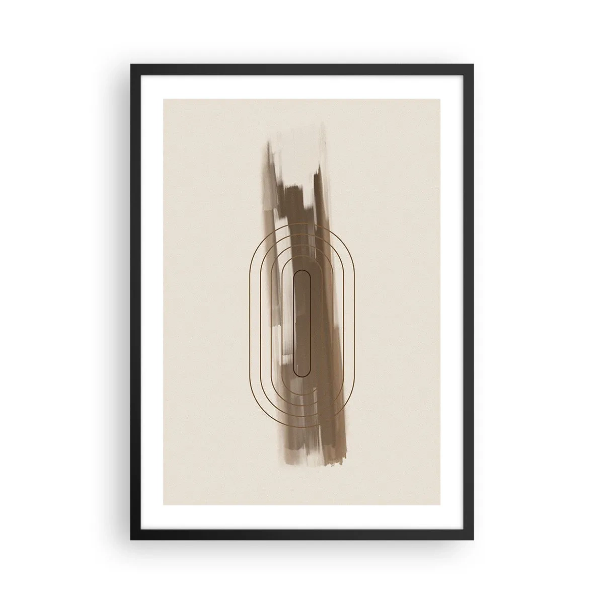 Plakát v černém rámu - Geometrický tvar v odstínech hnědé a béžové - 50x70cm - Závan šedi - Moderní nástěnná dekorace do obývacího pokoje a ložnice ARTTOR