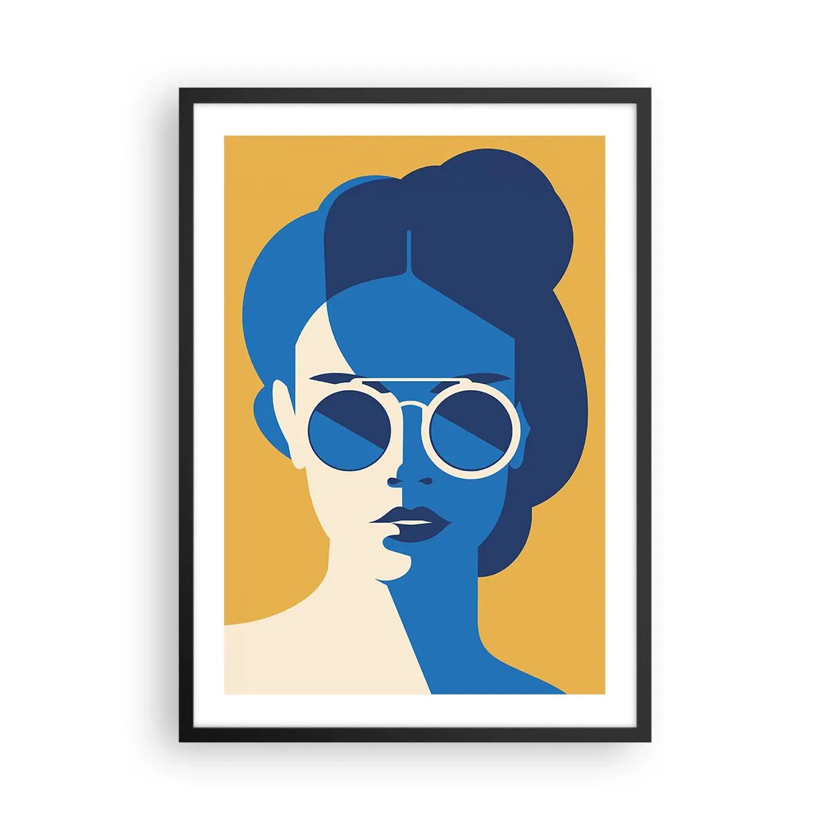 Plakát v černém rámu - Abstraktní portrét ženy se slunečními brýlemi - 50x70cm - Prázdninový look - Moderní nástěnná dekorace do obývacího pokoje a ložnice ARTTOR