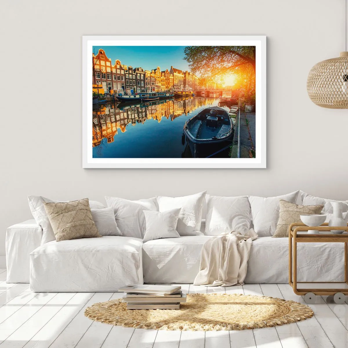 Plakát v bílém rámu - Ráno v Amsterdamu - 100x70 cm