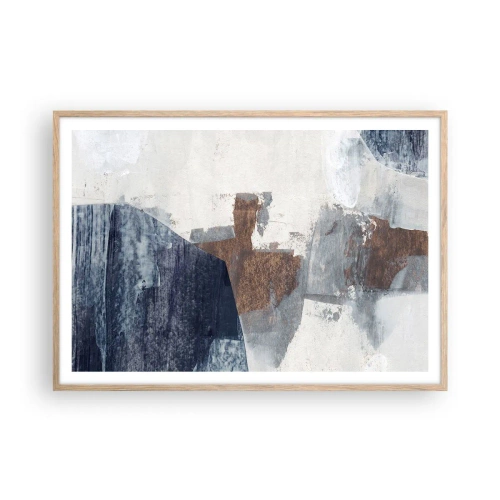Plakát v rámu světlý dub - Modro-hnědé tvary - 100x70 cm