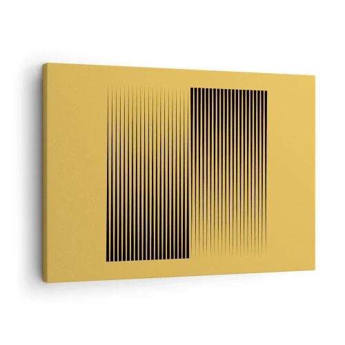Obraz na plátně - Svislé černé čáry na žlutém pozadí - 70x50cm - Čtverec protikladů - Moderní nástěnná dekorace do obývacího pokoje a ložnice ARTTOR