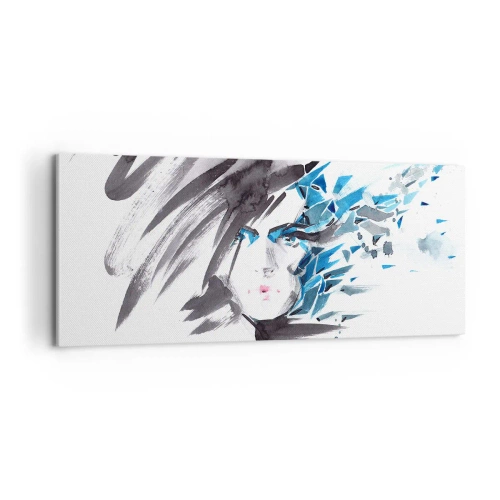 Obraz na plátně - Smyslný portrét v šedé a modré - 100x40 cm