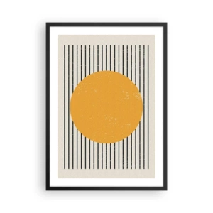 Plakát v černém rámu - Geometrická kompozice s oranžovým kruhem a čarami - 50x70cm - Síla jednoduchosti - Moderní nástěnná dekorace do obývacího pokoje a ložnice ARTTOR