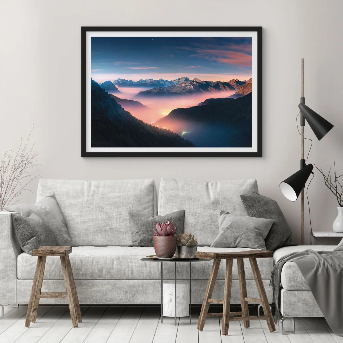 Plakát v černém rámu - Světlo v údolích - 70x50 cm