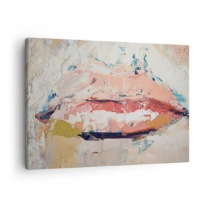 Obraz na plátně - Abstraktní kompozice zobrazující ženské rty v pastelových barvách. - 70x50cm - Probouzí smysly - Moderní nástěnná dekorace do obývacího pokoje a ložnice ARTTOR