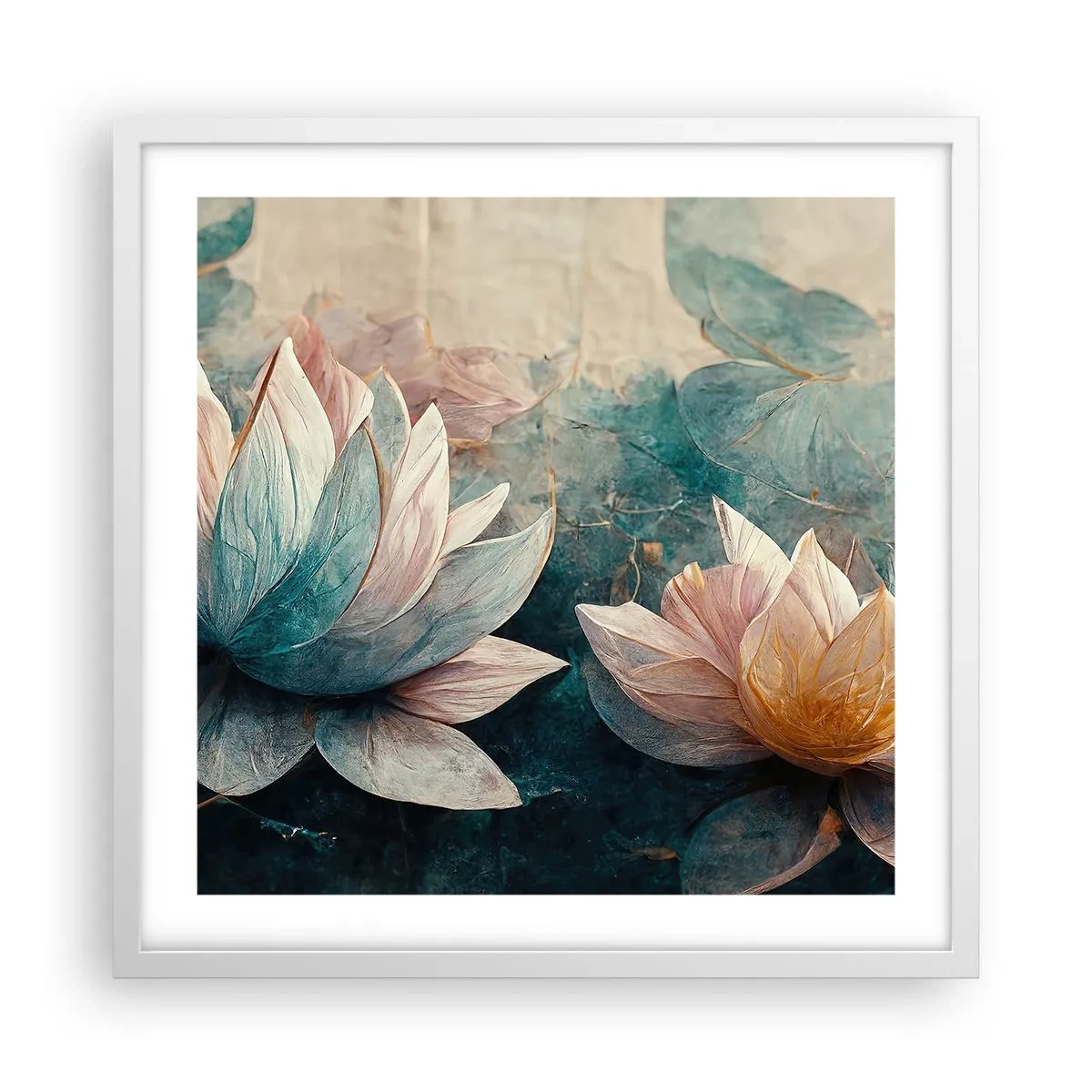 Plakát v bílém rámu - Hvězdy a jezero - 50x50 cm