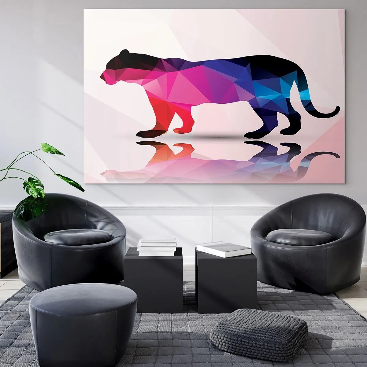 Obraz na skle - Geometrický panter v barevné abstrakci - 70x50cm - Diamantový panter - Moderní nástěnná dekorace do obývacího pokoje a ložnice ARTTOR
