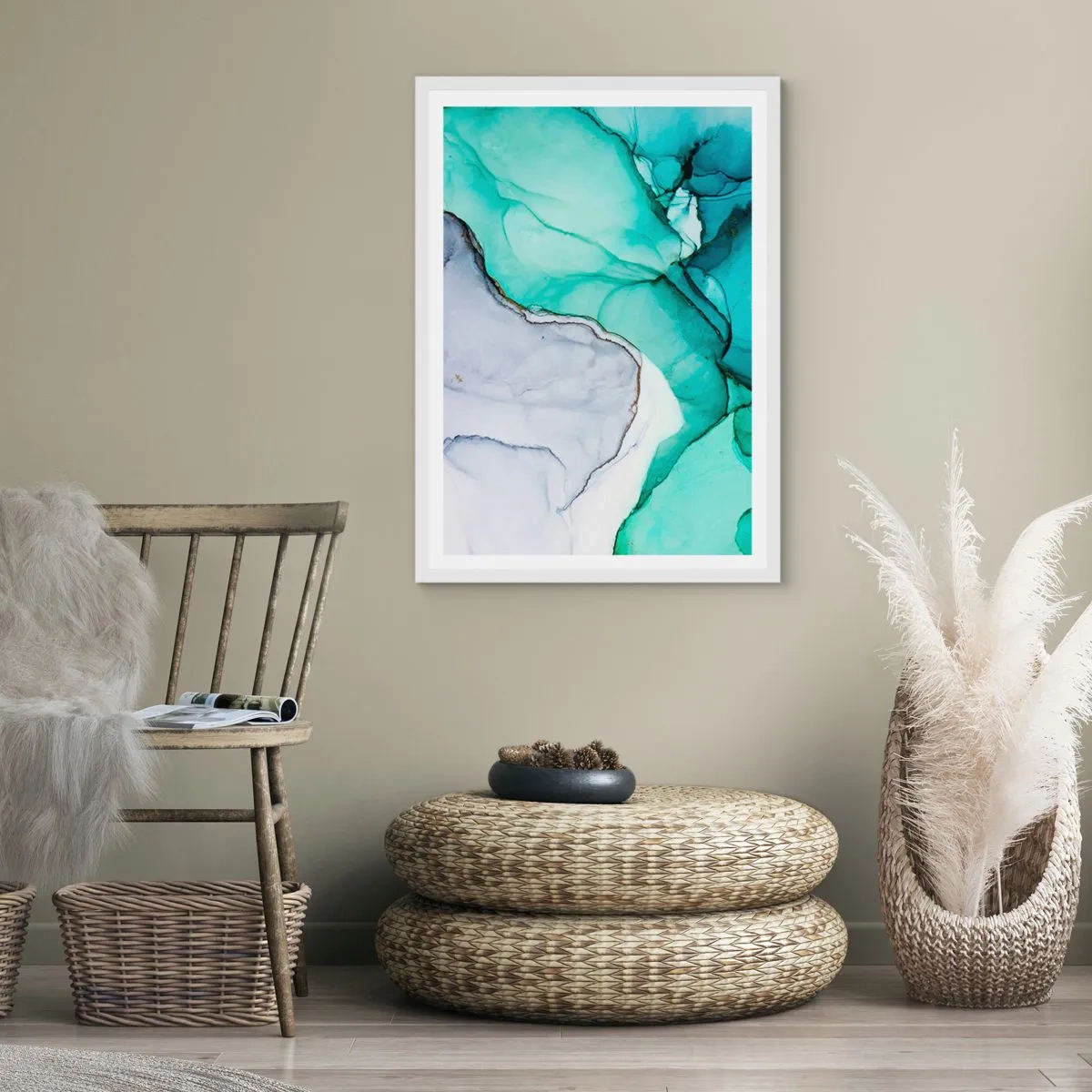 Plakát v bílém rámu - Studie v tyrkysové - 70x100 cm