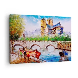 Obraz na plátně - Krajina s mostem a katedrálou v klasickém stylu - 70x50cm - Jejich čas nikdy nepomíjí - Moderní nástěnná dekorace do obývacího pokoje a ložnice ARTTOR