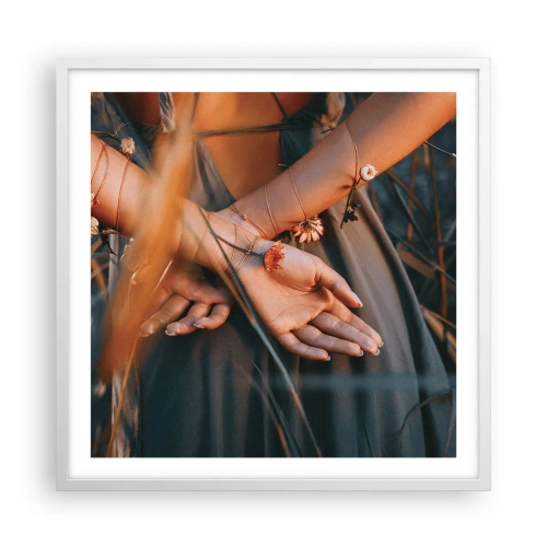 Plakát v bílém rámu - Propojená s přírodou - 60x60 cm