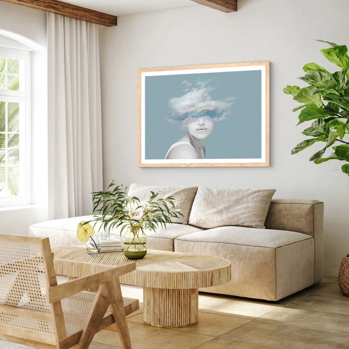 Plakát v rámu světlý dub - S hlavou v oblacích - 100x70 cm