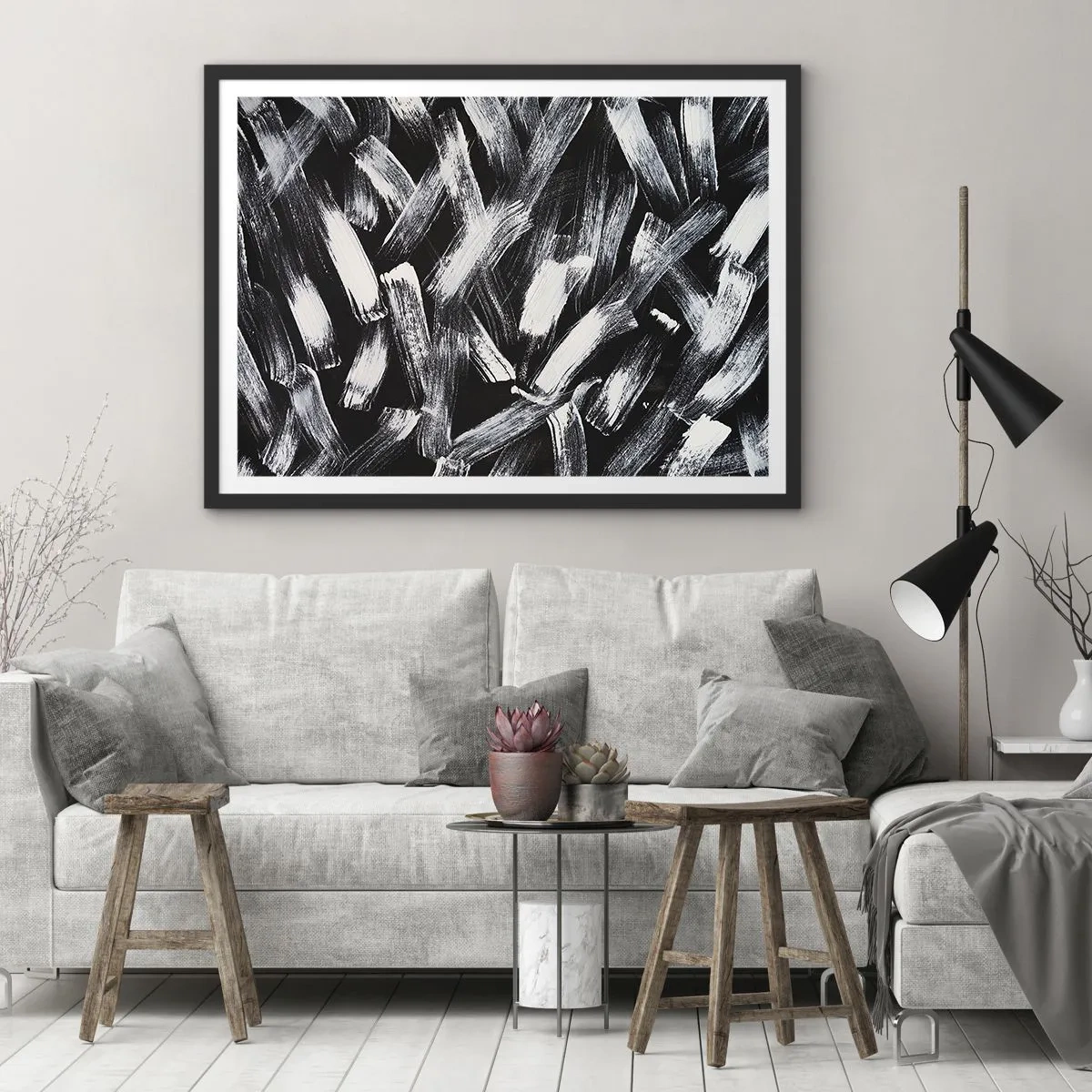 Plakát v černém rámu - Abstrakce v industriálním duchu - 70x50 cm