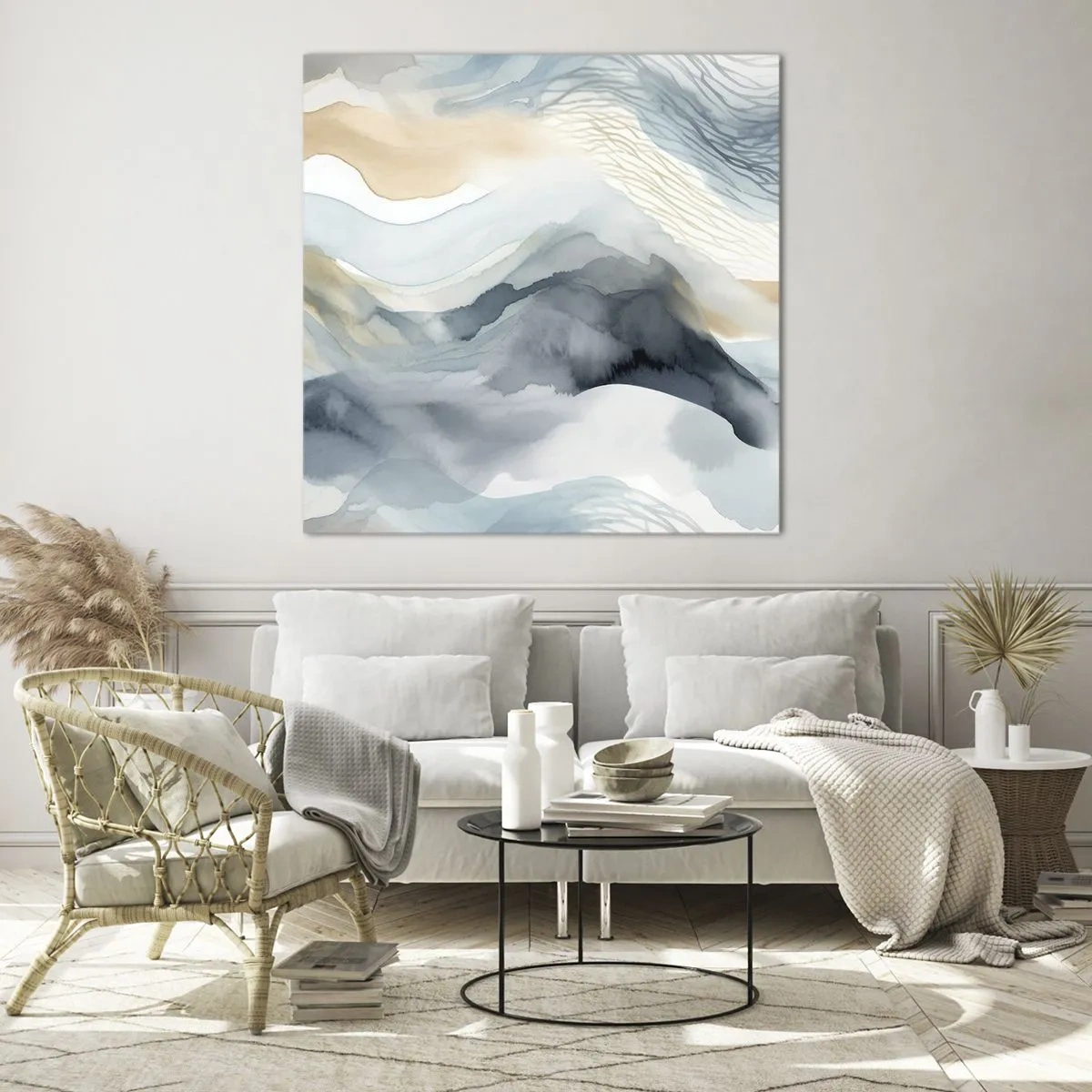 Obraz na skle - Abstrakce sněhu a mlhy - 50x50 cm