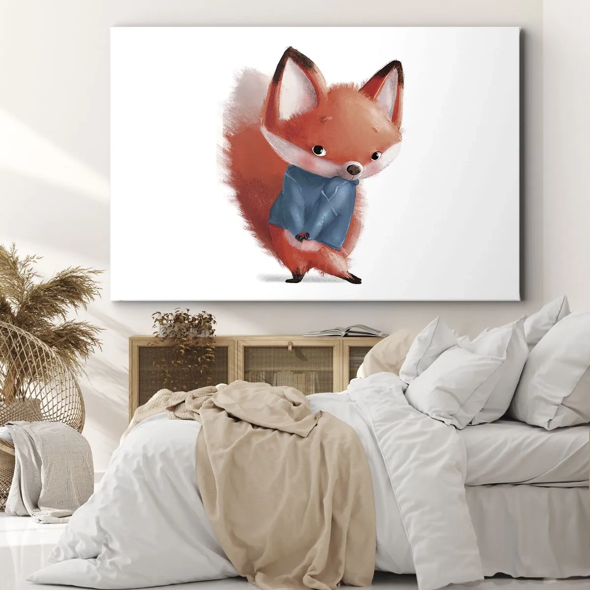 Obraz na plátně - Roztomilá liška v modrém obleku - 70x50cm - Sluší mi to? - Moderní nástěnná dekorace do obývacího pokoje a ložnice ARTTOR