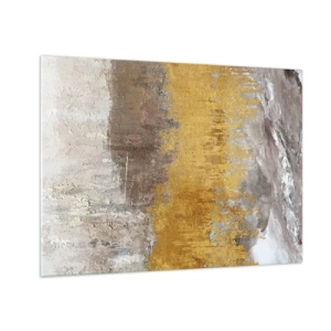 Obraz na skle - Zlaté a zemité struktury vytvářejí dynamickou abstrakci - 70x50cm - Zlatistý závan - Moderní nástěnná dekorace do obývacího pokoje a ložnice ARTTOR
