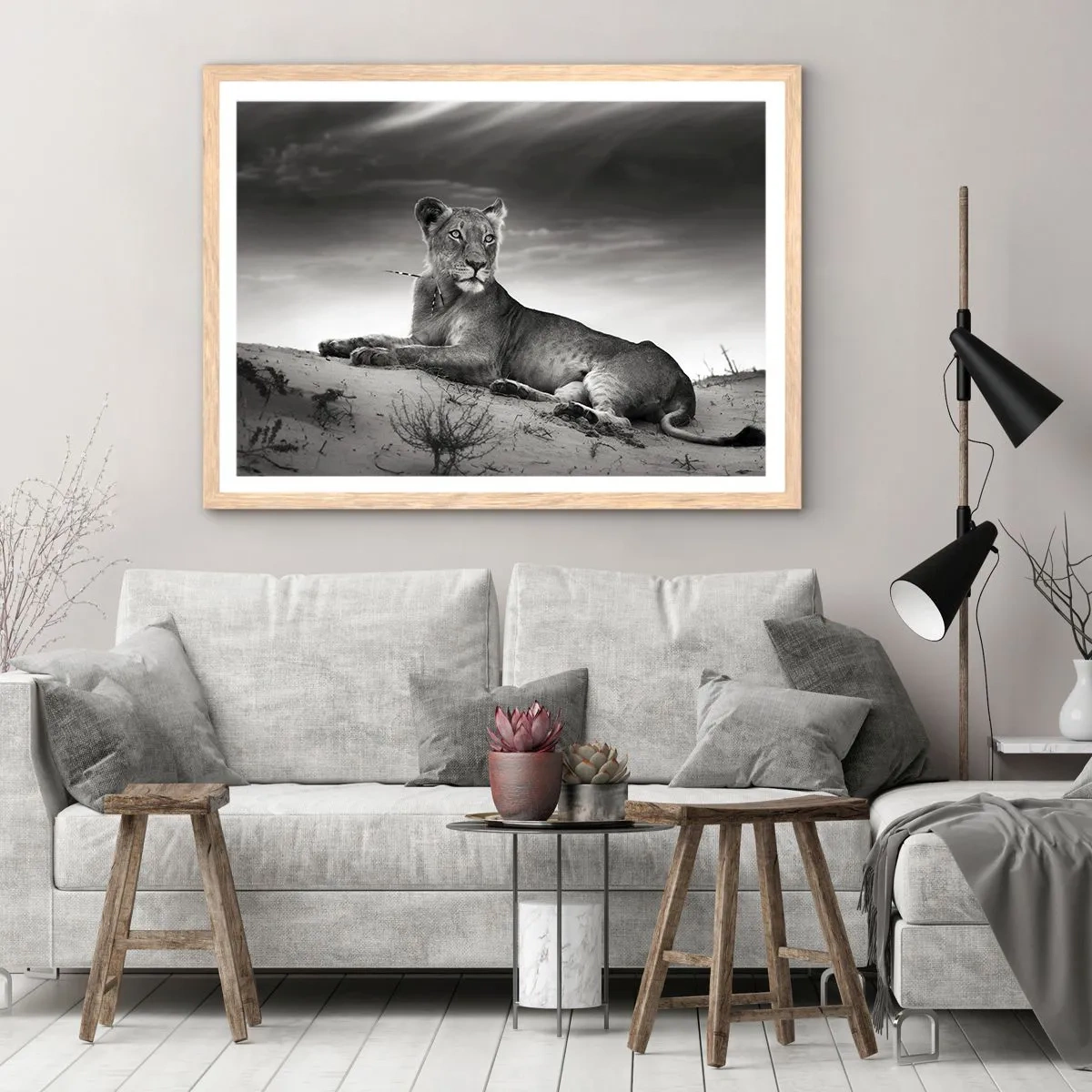 Plakát v rámu světlý dub - Odpočinek královny pouště - 100x70 cm